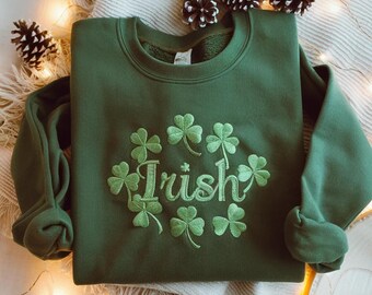 Sudadera irlandesa bordada, trébol del Día de San Patricio, Martini de moda