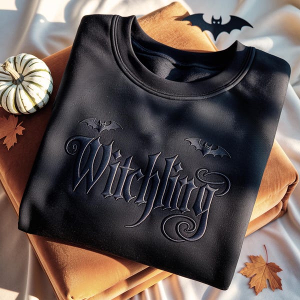 Witchling Embroidered Sweatshirt, Bookish Shirt, Bat Style, Reader Gift