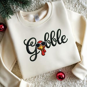 Embroidered Gobble Sweatshirt, Cute Thanksgiving Turkey Shirt, Matching Thanksgiving Shirt, Family Thanksgiving Shirt, Womens Thanksgiving