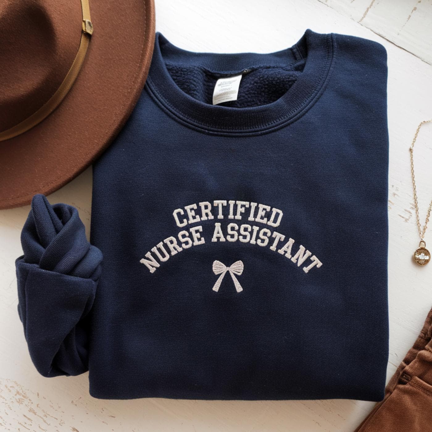 Embroidered CNA Sweatshirt: Bow Nurse Shirt, Nursing Assistant Gift