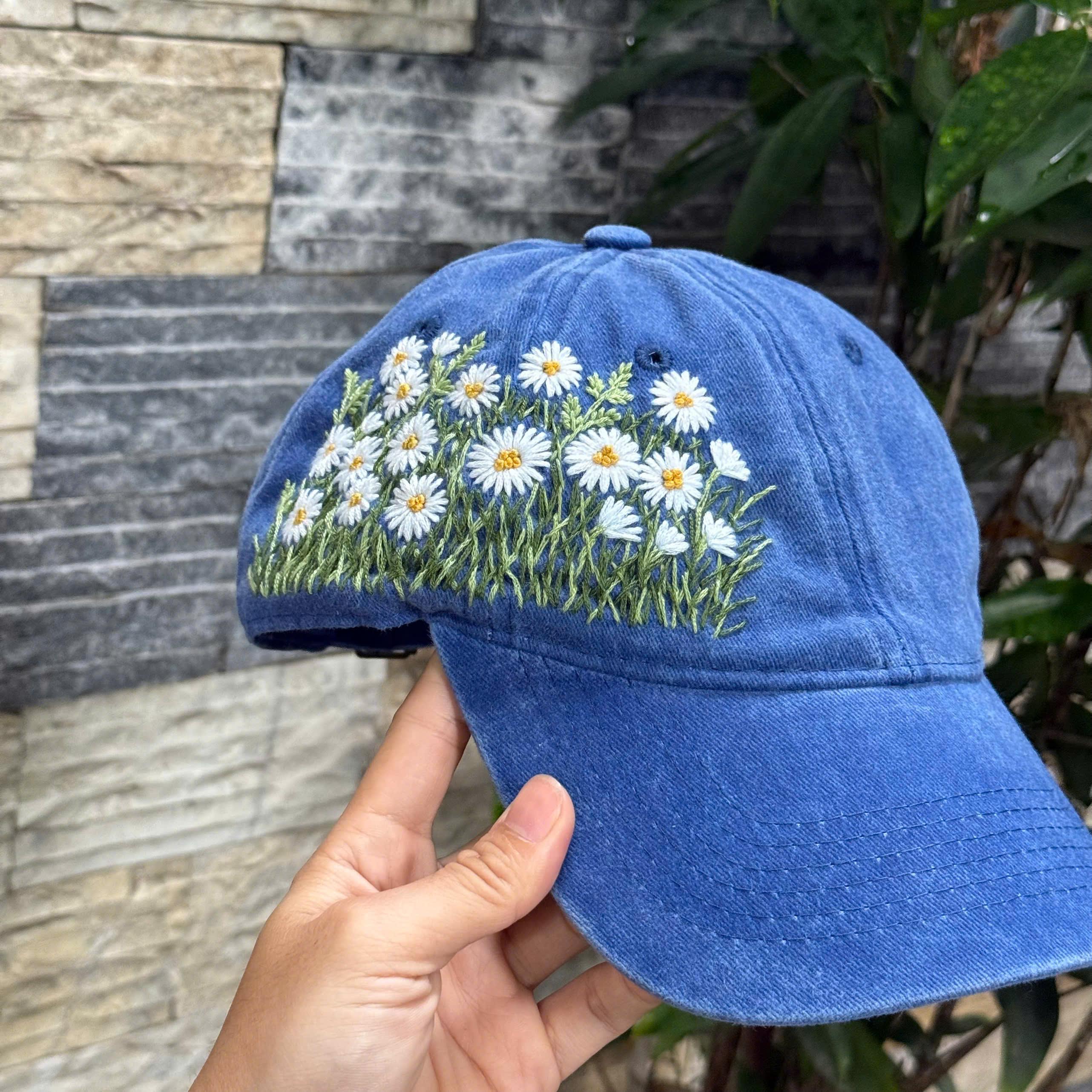 Hand-embroidered Daisy Cotton Cap: Cottagecore Botanical Hat - Etsy