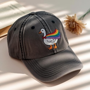 Embroidered Rainbow Goose Pride Hat: LGBTQ+ Cotton Dad Hat