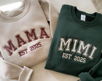 Custom Embroidered Mama Sweatshirt with Kids Name on Sleeve, Personalized Mom Sweatshirt, Minimalist Momma Sweater, Mothers Day Gift for Mom