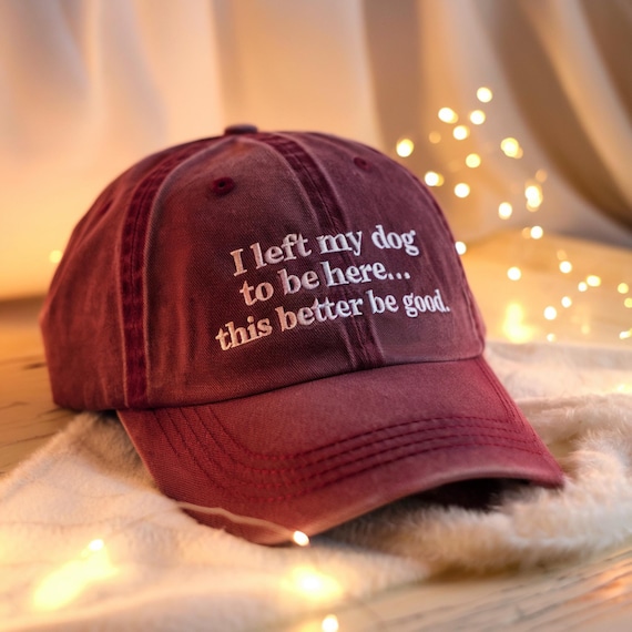 Embroidered Funny Dog Hat: "I Left My Dog" Washed Baseball Cap