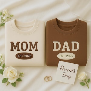 Embroidered Mom and Dad Matching Sweatshirts Mama Sweatshirt, Pregnancy Announcement, Mother&#39;s Day Gift for Mom, Dad Gift, Mom Birthday Gift