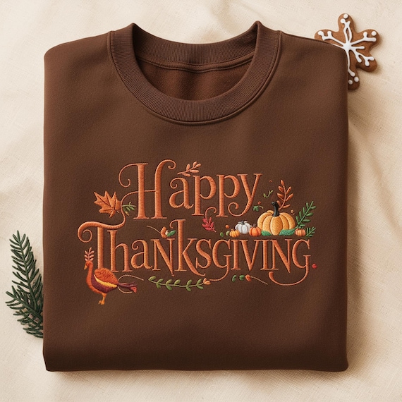 Embroidered Thanksgiving Sweatshirt, Thankful Fall Crewneck