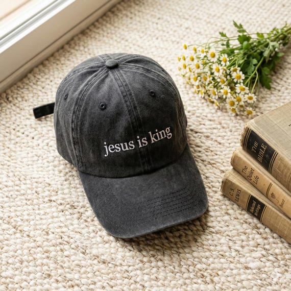 Jesus is King Embroidered Washed Cotton Cap, Christian Faith Apparel