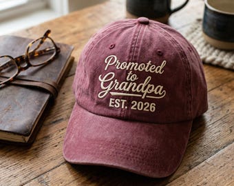 Promoted to Grandpa EST. 2025 Embroidered Washed Cotton Cap