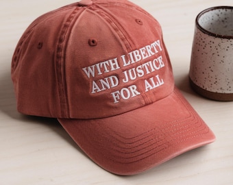 Embroidered Liberty And Justice For All Hat: Activist Antiracism Cap, Immigration Fundemantal Rights Cap