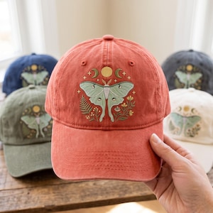 Embroidered Luna Moth Baseball Hat, Celestial Nature Cap