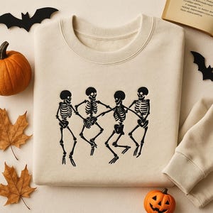 Embroidered Dancing Skeletons Sweatshirt, Halloween Tee
