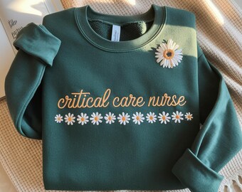 Embroidered CCU Nurse Sweatshirt, Floral Intensive Care Unit Shirt