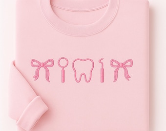 Embroidered Dental Icons Sweatshirt, Coquette Dental Hygienist Icon Shirt, RDH Graduation Gifts