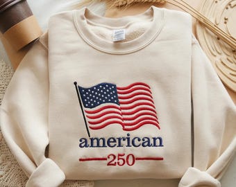 Sudadera con la bandera estadounidense bordada, 250.º aniversario de EE. UU.