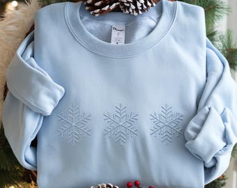 Embroidered Snowflake Sweatshirt: Christmas Holiday Winter Shirt