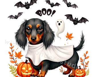Halloween Dachshund PNG: Spooky Wiener Dog Design (Digital Download)