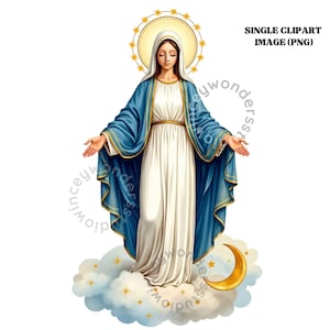 Virgem Maria PNG, Maria Imaculada PNG Clipart, Nossa Senhora da Imaculada Conceição, Aquarela Mãe Santíssima Sublimação Design Católico
