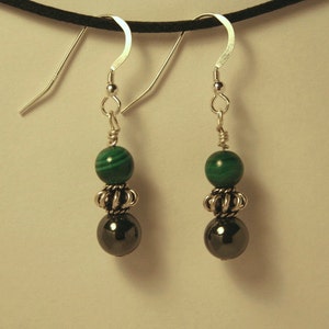 Sterling Malachite and Hematite Earrings
