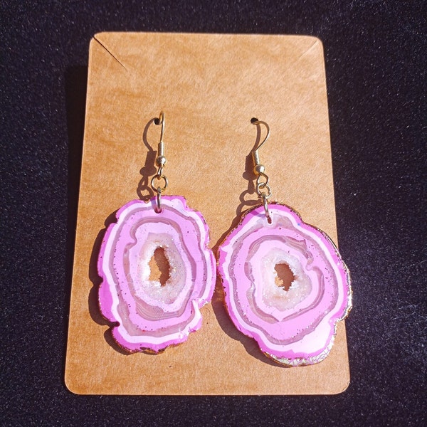 Pink fantasy Agate Geode earrings, Lightweight Clay