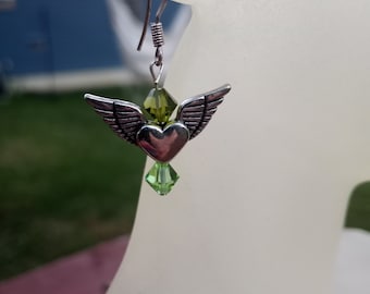 Angel wings earrings with peridot crystals