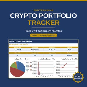 Crypto Portfolio Tracker Spreadsheet, Cryptocurrency Investment Tracker, Bitcoin Profit and Loss Excel, Instant Download