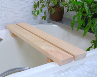 Bandeja de baño Hinoki de madera – caddy bañera japonés artesanal