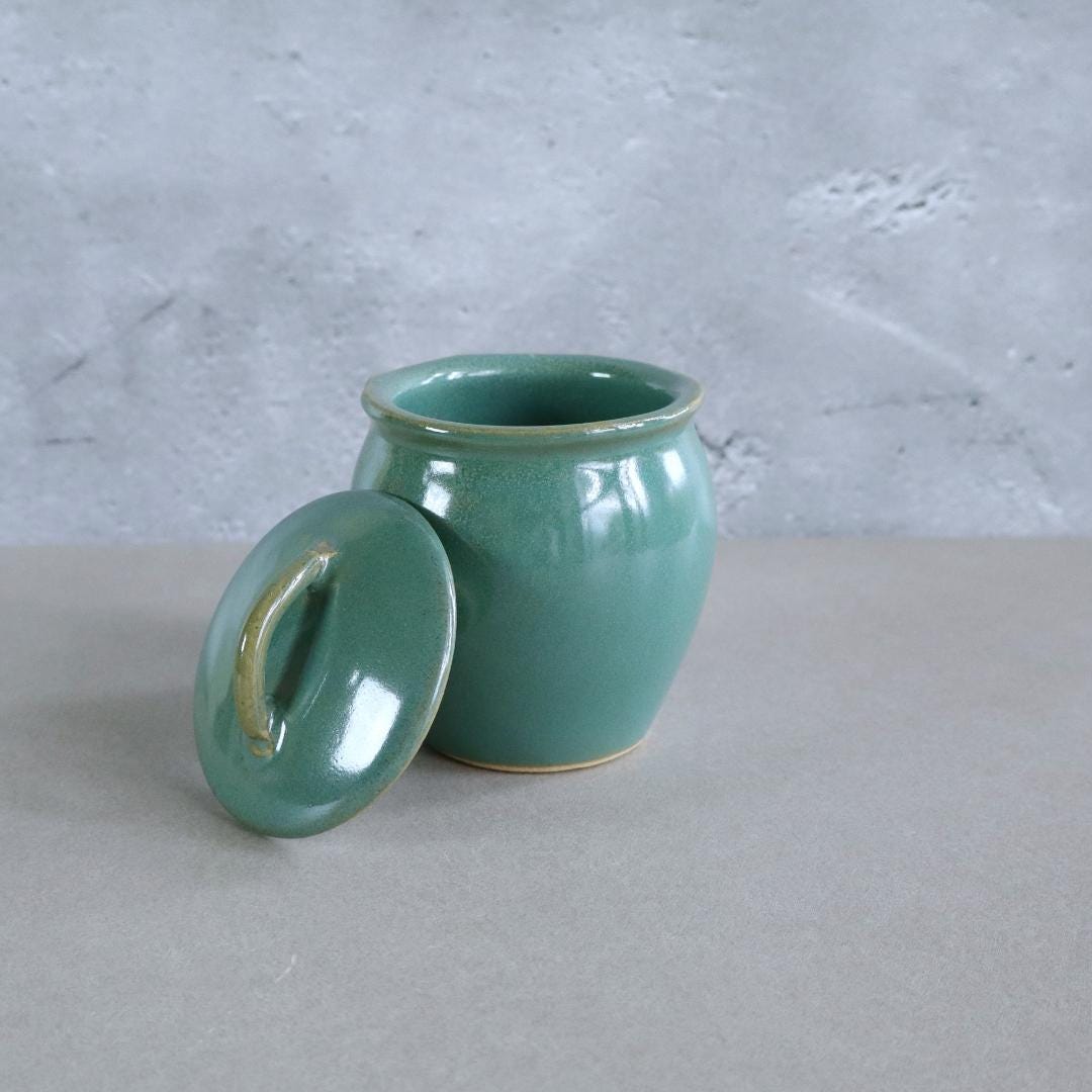 手作り益子焼陶器の壺：レトロな緑釉、日本の陶器 - Etsy 日本