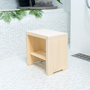 Elegant Japanese Hinoki Bath Stool - Handcrafted Cypress Wood Shower Chair - Sustainable & Premium Bathroom Decor | H.11.8&quot;/30cm