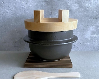 Handmade Banko-Yaki Ceramic Rice Cooker with Cypress Lid & Hinoki Paddle