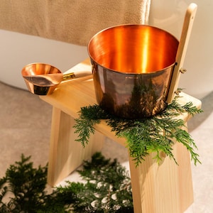 Japanese Handmade Copper Sauna Bucket – Beechwood Handle – Made in Japan