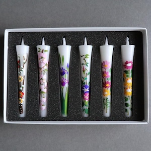Hand-Painted Sumac Wax Candles (Set of 6) – Artisanal organic taper candle - Length 10cm/ 4&quot;
