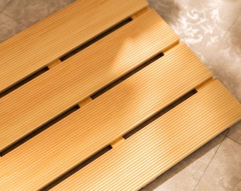 Hinoki Wooden Bath Mat | Quick Dry Japanese Spa Floor Mat, Wave Pattern