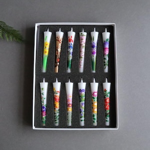 Hand-Painted Sumac Wax Candles (Set of 12) – Artisanal organic taper candle - Length 10cm/ 4&quot;