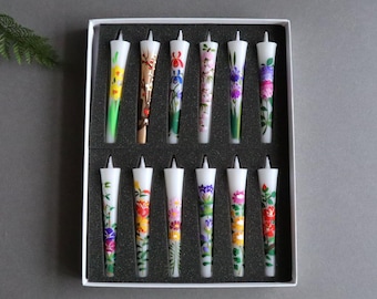 Velas de cera de zumaque pintadas a mano: Juego de velas cónicas florales orgánicas