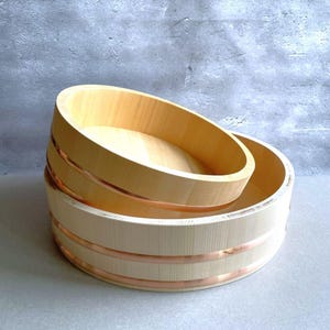 2 sizes | Japanese Cypress Sawara Hangiri Sushi Oke | Natural Wood Rice Mixing Bowl | φ11.8-14 inch (30-36cm)