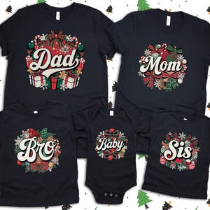 Personalized Family Christmas Shirts – Mom, Dad, Bro, Sis, Baby, Matching Christmas Family Shirts, Xmas Family Outfit, Family Christmas Tees