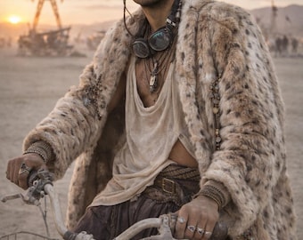 Unisex Leopard Muster Kunstpelz Mantel – Burning Man Festival Fashion