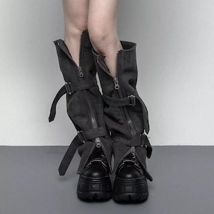 Unisex Leg Warmer | Boot Cover & Shoe Topper Gothic Buckle Strap Detail Alternative Fashion Post-Apocalyptic