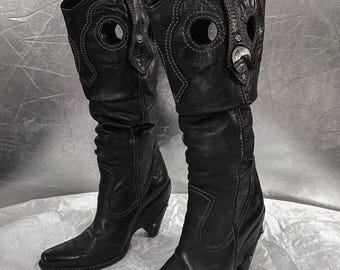 Stivali western vintage da donna - Stivali da cowboy in vera pelle per Coachella, Festival Y2K Retro anni '90