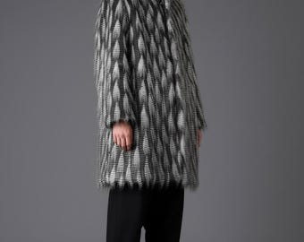 Hooded Striped Faux Fur Coat | Burning Man Rave Jacket
