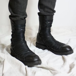 Bottes tissées à la main en cuir véritable pour hommes - Bottes de combat tactiques gothiques punk, Mode alternative