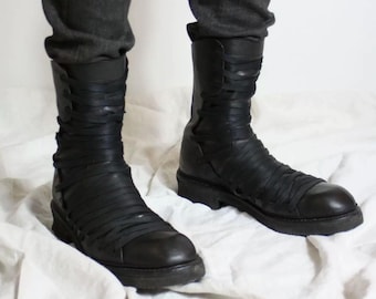 Handgeweven herenlaarzen van echt leer - Gothic Punk Tactical Combat Boots, Alt Fashion