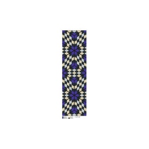 May include: A repeating pattern of geometric shapes in shades of blue, white, and beige. The pattern is made up of squares and triangles, and it creates a sense of movement and depth.
