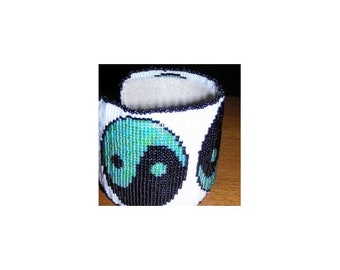 Ying Yang Cuff Bracelet - Loom or 8 Drop Odd Peyote Bead Pattern