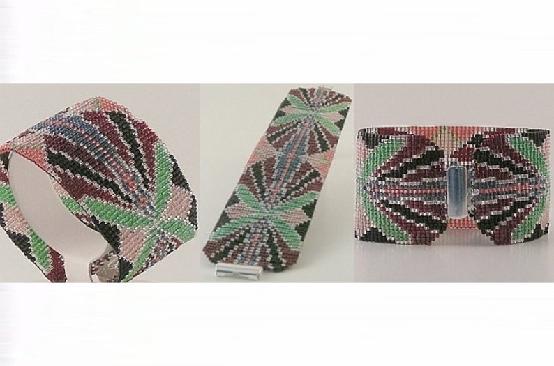 2 Bead Patterns for the Price of 1 Art Nouveau Cuff Bracelets 2 Colorway Loom or 1 Drop Odd Peyote image 4