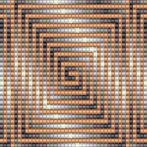 May include: A brown, gray, and white beaded tapestry with a swirling square pattern.