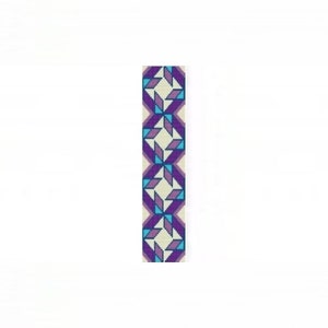 May include: A beaded bracelet with a geometric pattern in shades of purple, blue, and white.