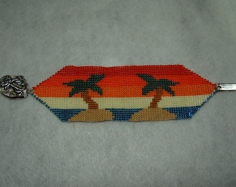 Palm Trees Loom or 1 Drop Even Peyote Cuff Bracelet Bead Pattern