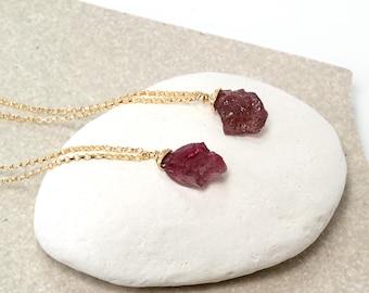 Pink Tourmaline necklace, raw Tourmaline crystal 14k gold filled, Dainty Minimalist necklace, October Birthstone jewelry, Gift for Her