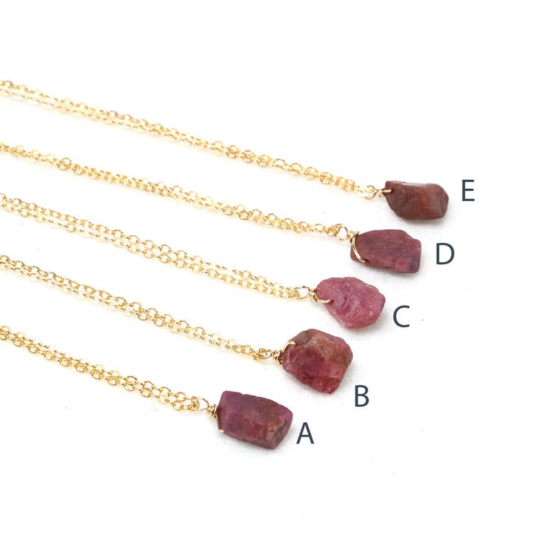 Raw Ruby necklace in 14k Gold Filled, Rough Ruby pendant, Minimalist gemstone necklace, Raw Crystal jewellery, July Birthstone, Gift for her image 1
